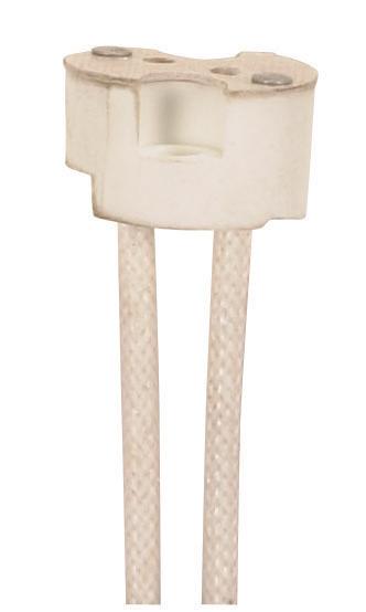 6&#34; Round Porcelain Halogen Socket; G4-GX5.3-GY6.35 Base; 12&#34; SF-1 200C Leads; 3/8&#34;