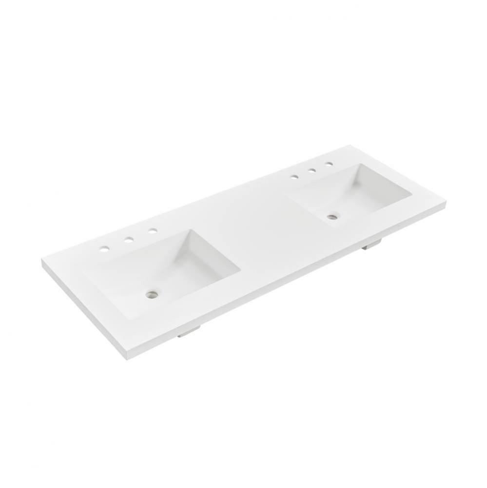 4cm (1&#xbd;&apos;&apos;) 61&apos;&apos; Double Bowl Matte White (MW) fdSTONE™ Top - 8&apos;&apo
