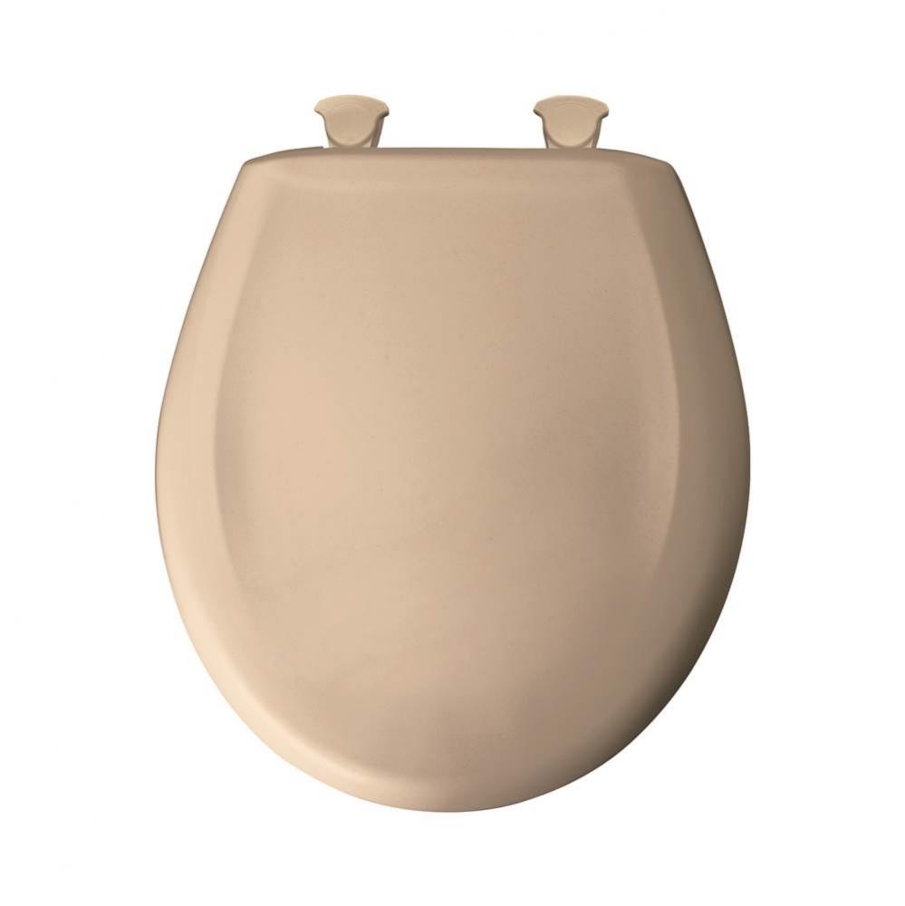 Round Plastic Toilet Seat in Beige with STA-TITE Seat Fastening System, Easy-Clean &amp; Change an