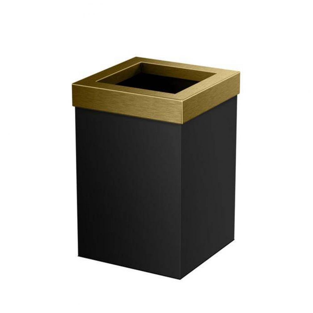 Wastebasket Square 11.875&apos;&apos;H, Matte Black/Brushed Brass