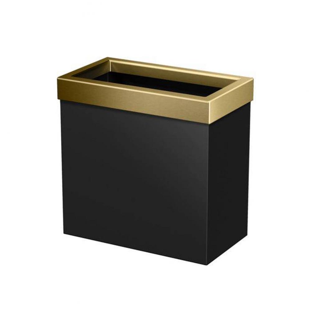 Wastebasket Rectangular 11.875&apos;&apos;H, Matte Black/Brushed Brass
