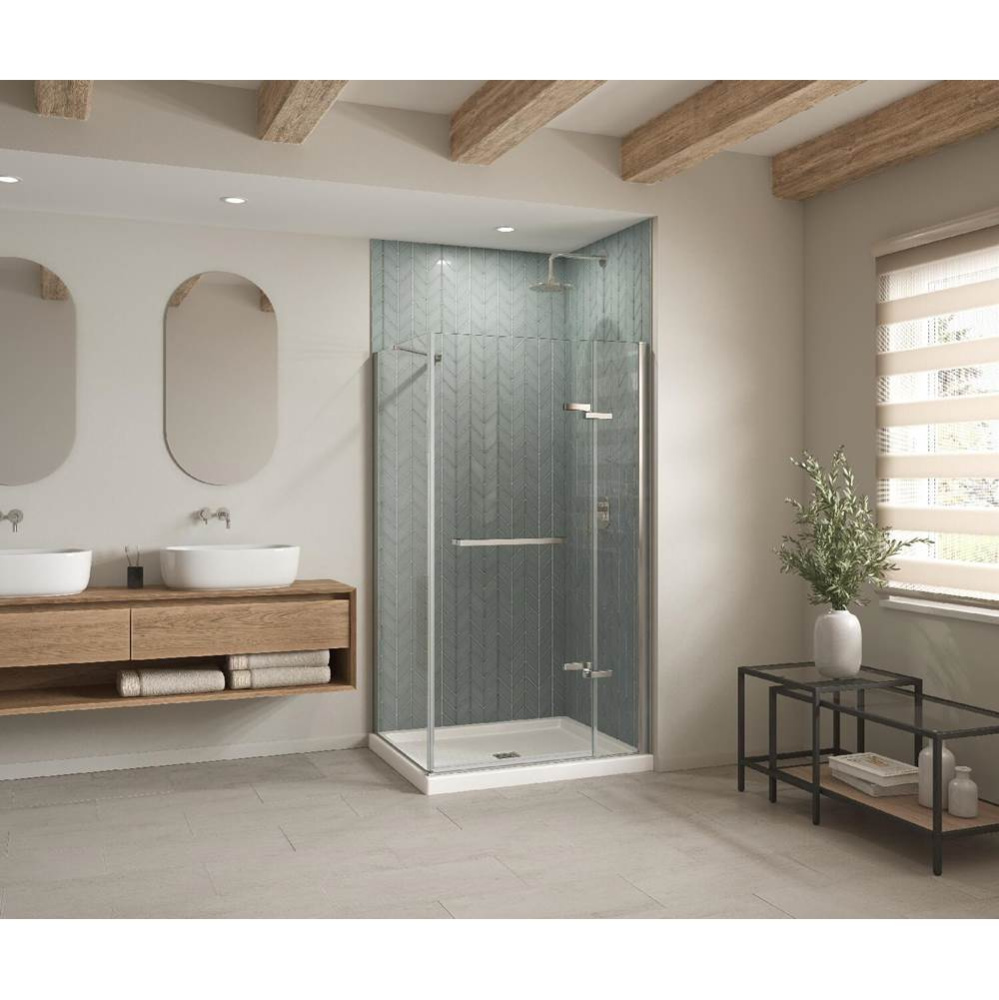 B3Square 4842 Acrylic Corner Right Shower Base in White with Anti-slip Bottom with Center Drain