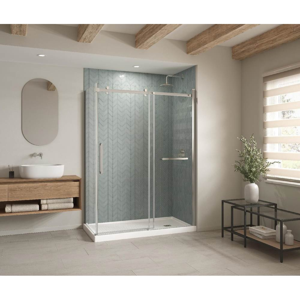 B3Square 6034 Acrylic Corner Right Shower Base in White with Anti-slip Bottom with Center Drain