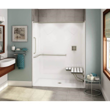 Maax 106775-000-002-200 - OPS-6030-RS - ANSI Grab Bar and seat AcrylX Alcove Center Drain One-Piece Shower in White