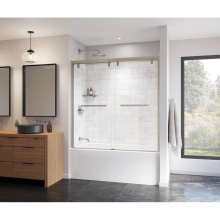Maax 135320-900-305-000 - Uptown 56-59 x 58 in. 8 mm Bypass Tub Door for Alcove Installation with Clear glass in Brushed Nic