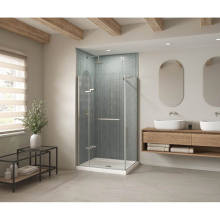 Maax 420043-542-001-100 - B3Square 4842 Acrylic Corner Left Shower Base in White with Anti-slip Bottom with Center Drain