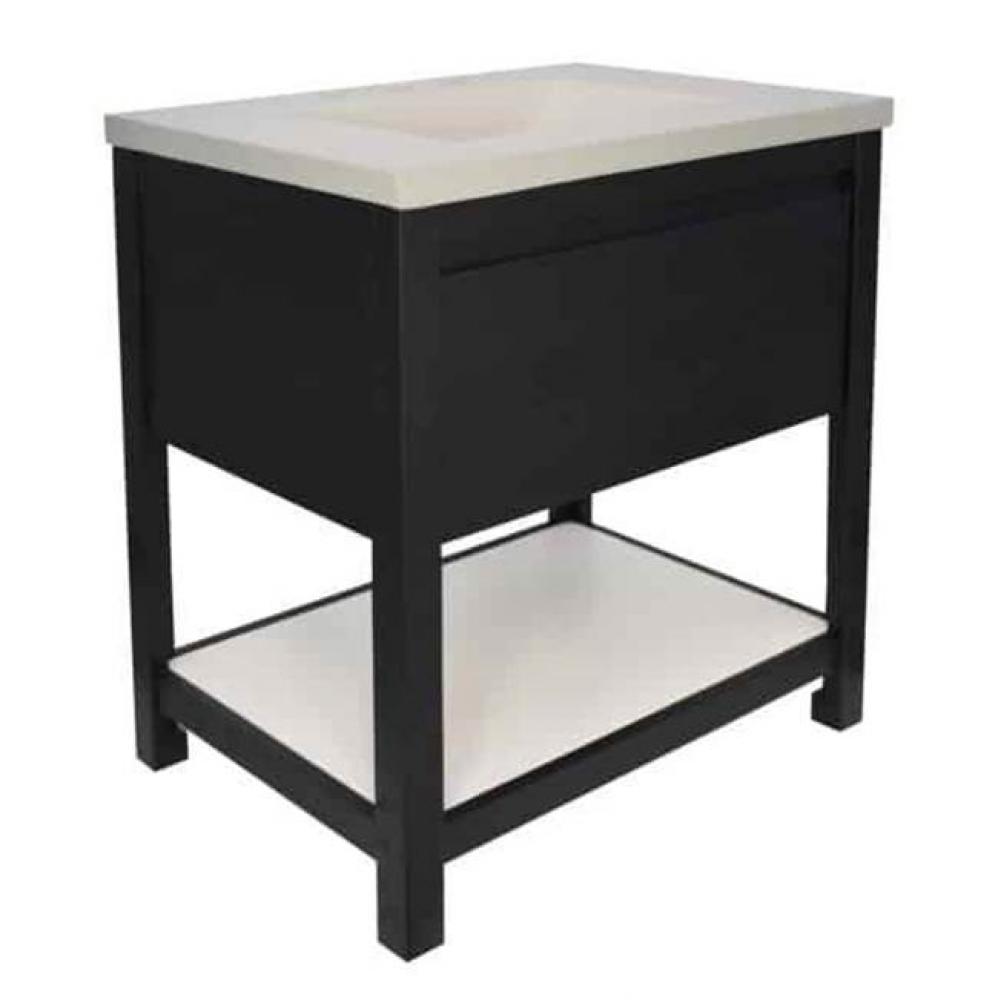 30&apos;&apos; Solace Vanity in Midnight Oak with Pearl Shelf