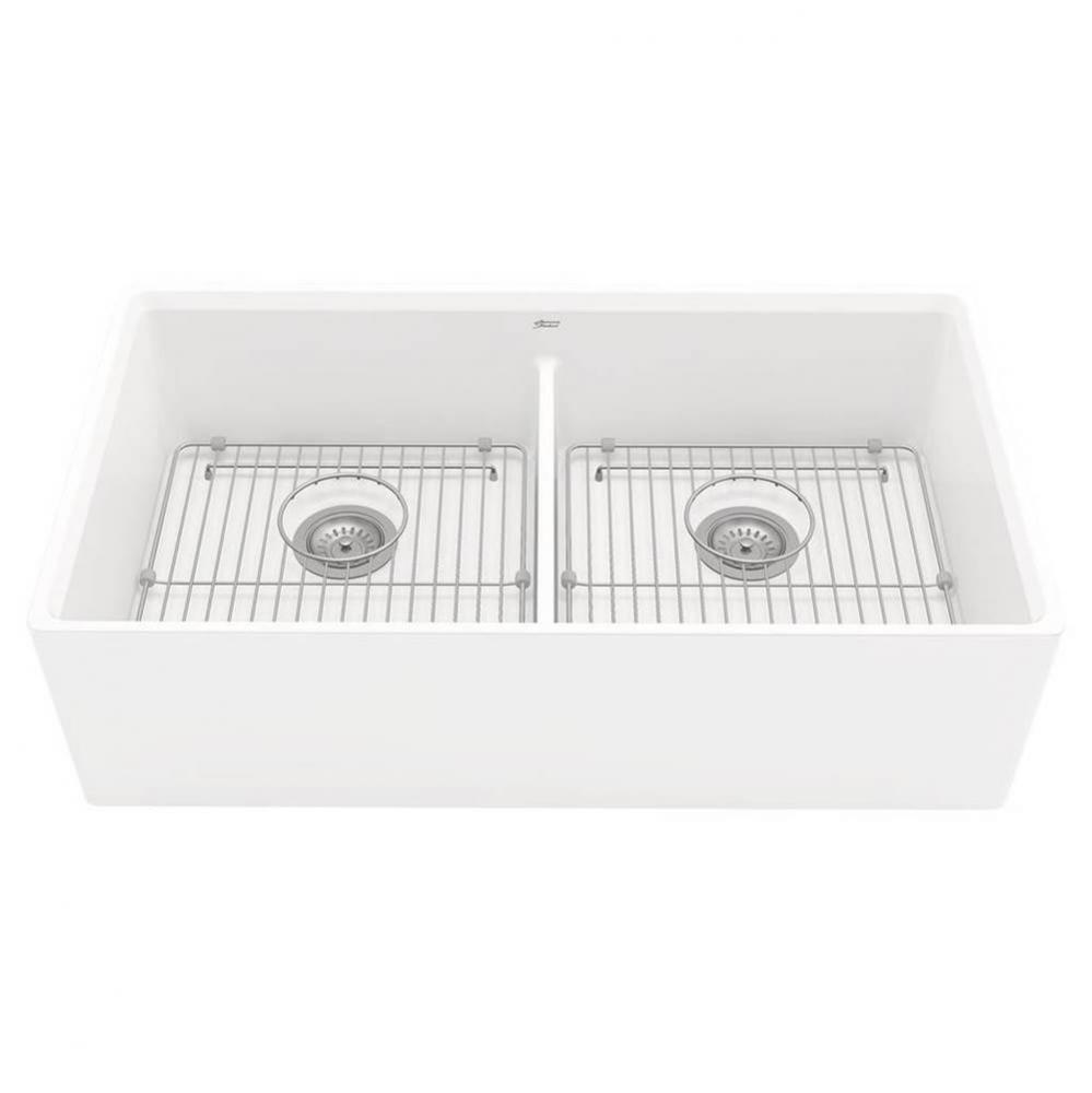 Avery&#xae; 36 x 20-Inch Fine Fireclay Undermount or Flush Mount Double Bowl Apron Kitchen Sink