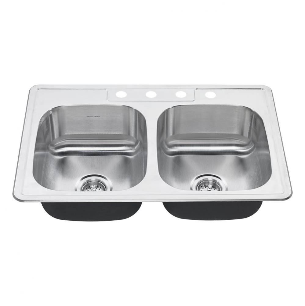 Colony&#xae;  33 x 22-Inch Stainless Steel 4-Hole Top Mount Double Bowl Kitchen Sink