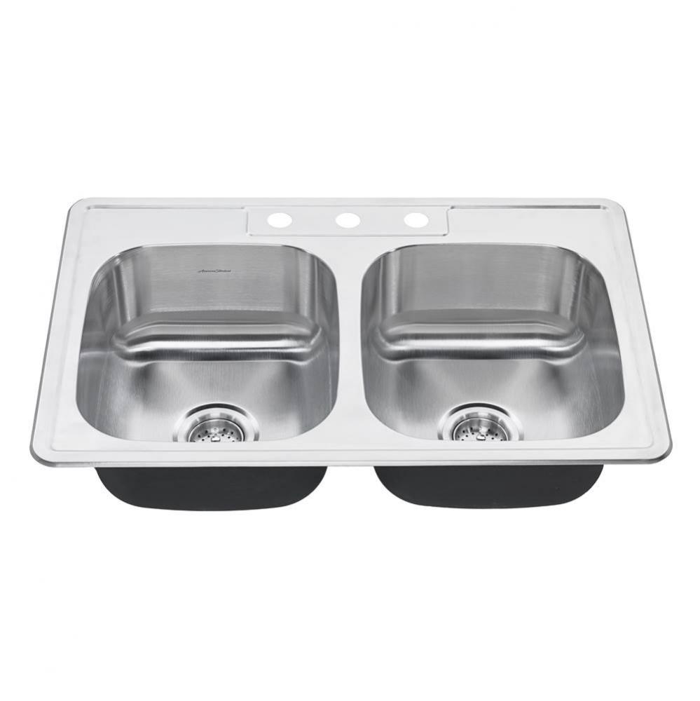 Colony&#xae; 33 x 22-Inch Stainless Steel 3-Hole Top Mount Double Bowl Kitchen Sink
