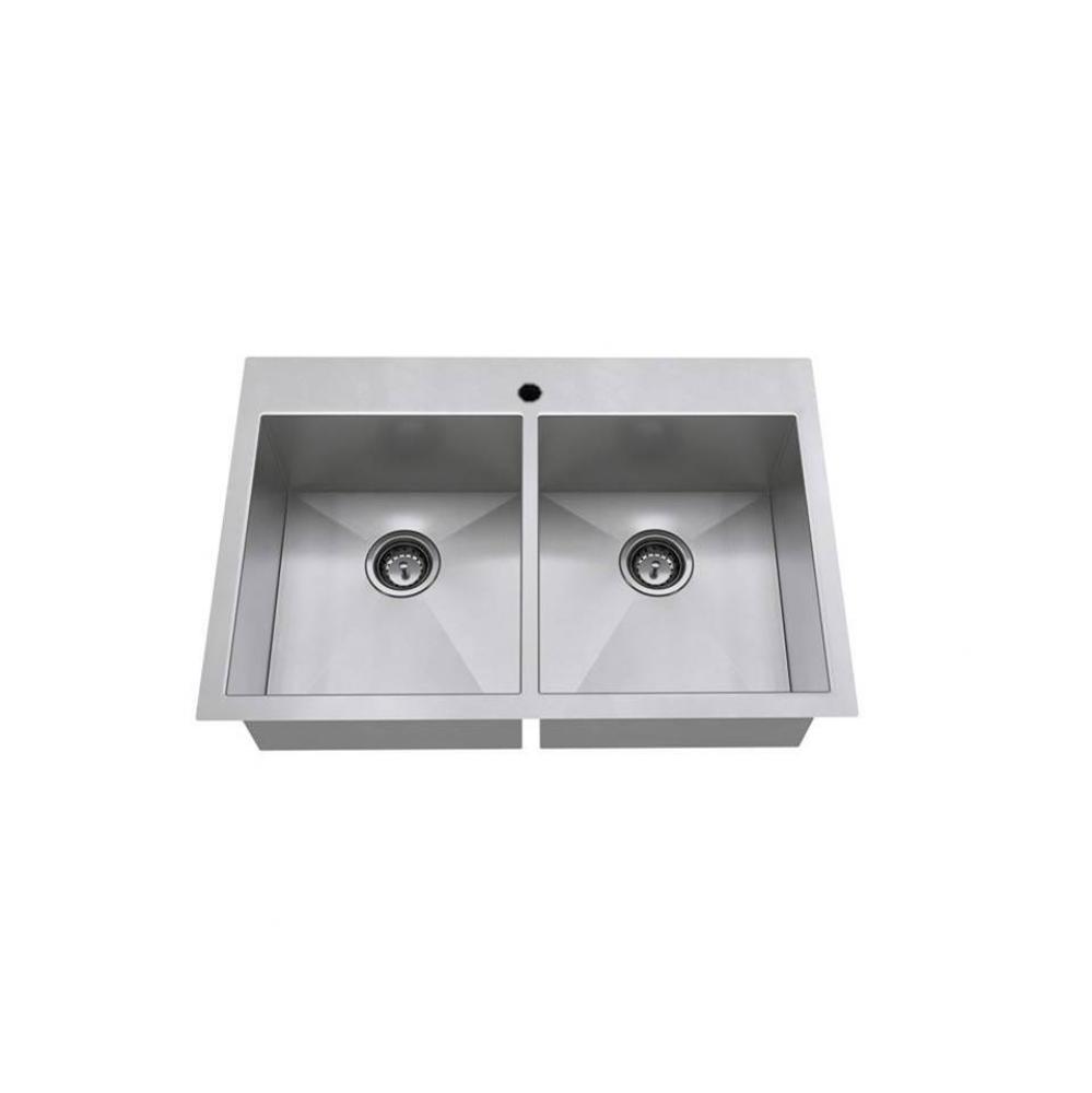 Edgewater&#xae; 33 x 22-Inch Stainless Steel 1-Hole Dual Mount Double-Bowl Kitchen Sink