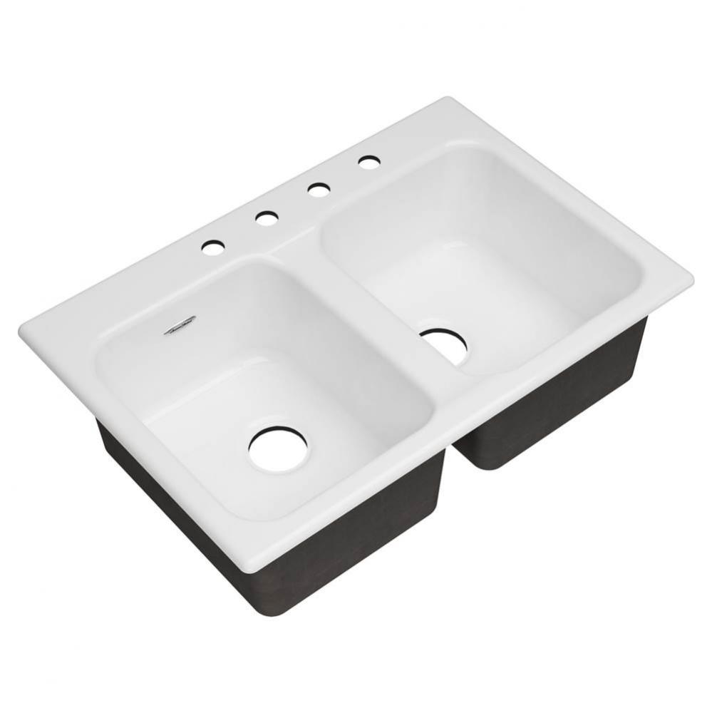 Quince&#xae; 33 x 22-Inch Cast Iron 4-Hole Drop In or Undercounter Double Bowl Kitchen Sink