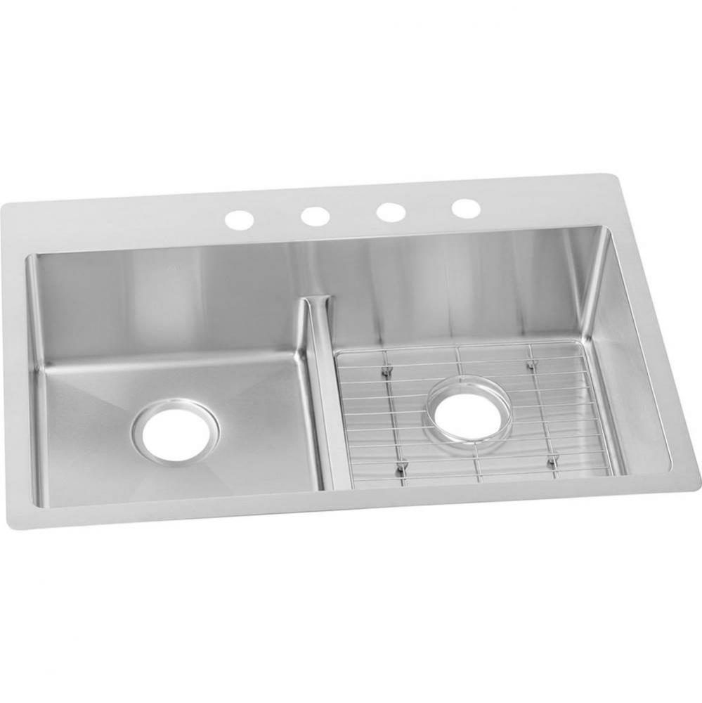 18 Gauge Stainless Steel 33&apos;&apos; x 22&apos;&apos; x 9&apos;&apos; Double Bowl Dual Mount Ki