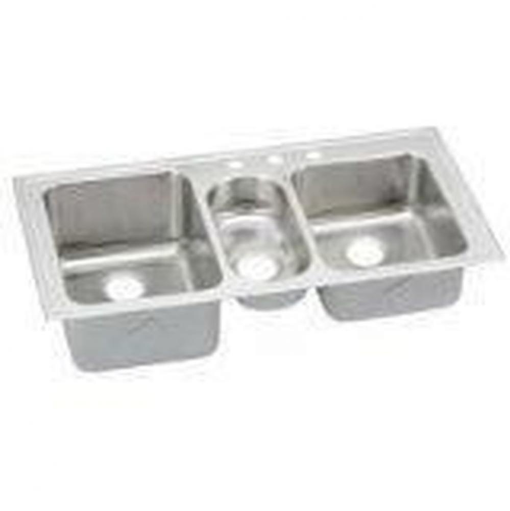 18 Gauge Stainless Steel 43&apos;&apos; x 22&apos;&apos; x 10&apos;&apos; Triple Bowl Drop-in Kitc
