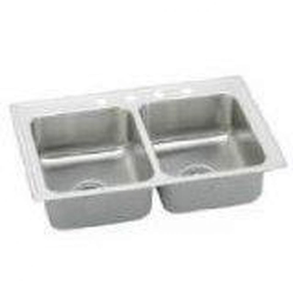 18 Gauge Stainless Steel 33&apos;&apos; x 19.5&apos;&apos; x 4&apos;&apos; Double Bowl Top Mount K