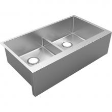 Elkay EFRUFFA3417 - 16 Gauge Stainless Steel 35-7/8'' x 20-14'' x 9'' Double Bowl Farmho