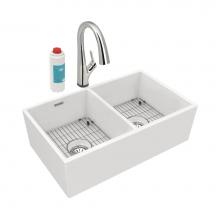 Elkay SWUF32189WHFLC - Fireclay 33'' x 19-15/16'' x 10-1/8'', Equal Double Bowl Farmhouse S