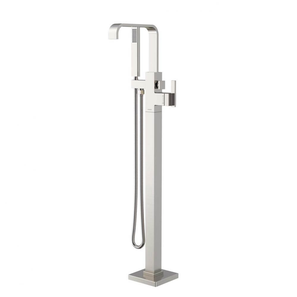 Square Floor Mount Tub Filler Trim Kit with Rectangular Handshower 1.75gpm Brushed Nickel