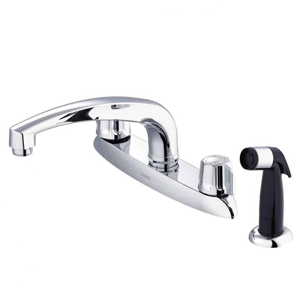 Gerber Classics 2H Kitchen Faucet Deck Plate Mounted w/ Spray &amp; w/ Metal Fluted Handles 1.75gp