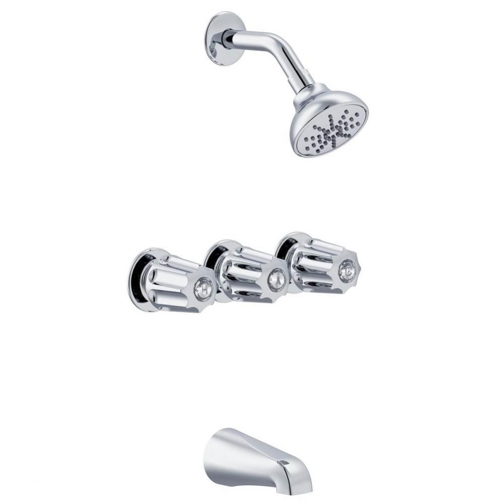Gerber Classics Three Metal Fluted Handle Threaded Escutcheon Tub &amp; Shower Fitting with Sweat