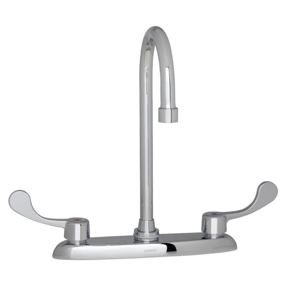 Commercial 2H Kitchen Faucet w/ Gooseneck Spout Wrist Blade Handles &amp; Color-Coded Handle Screw
