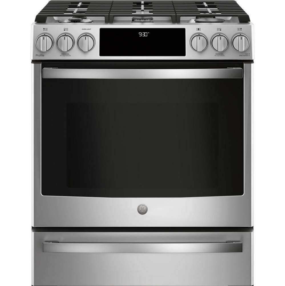 GE Profile 30&apos;&apos; Smart Dual Fuel Slide-In Front-Control Range