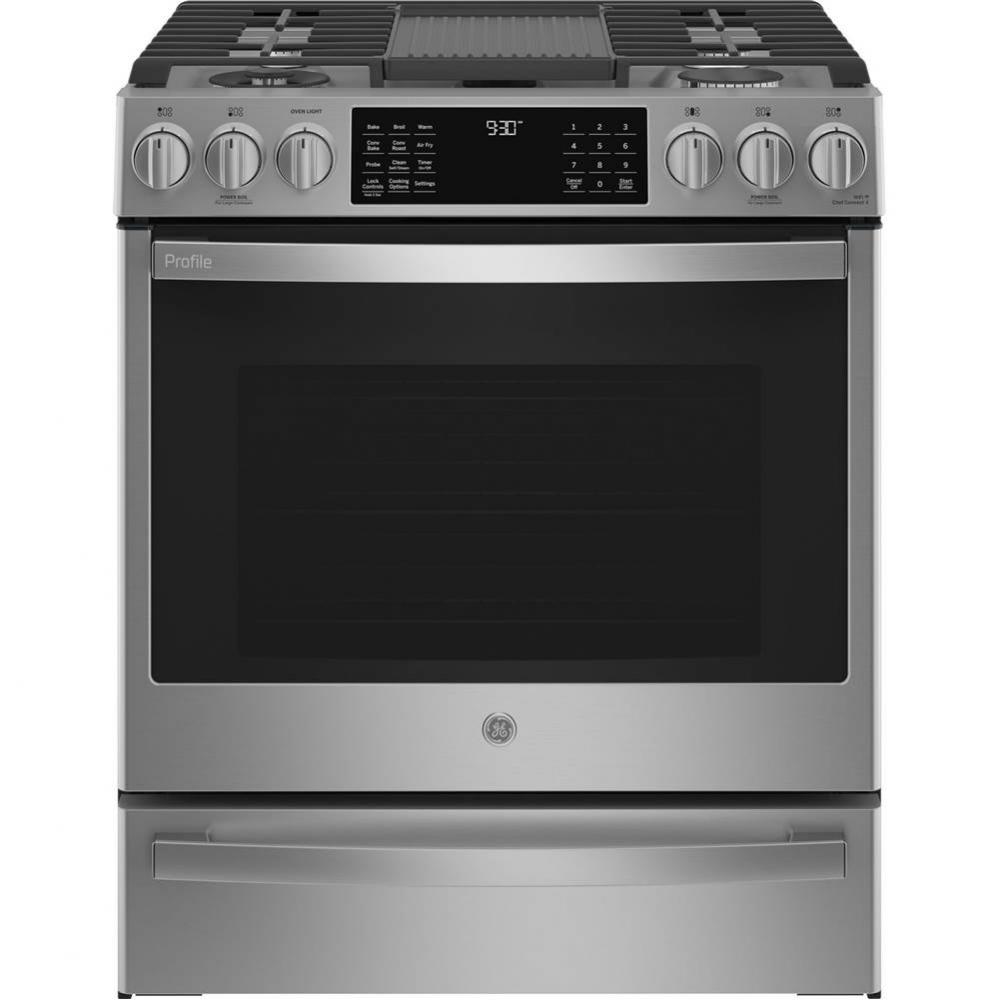30&apos;&apos; Smart Slide-In Front-Control Gas Fingerprint Resistant Range With No Preheat Air Fr