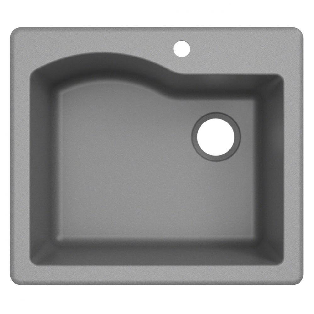 Quarza 25&apos;&apos; Dual Mount Single Bowl Granite Kitchen Sink in Grey