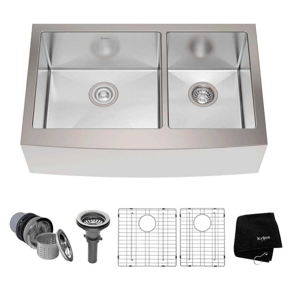 Standart PRO™ 33-inch 16 Gauge 60/40 Double Bowl Stainless Steel Farmhouse Kitchen Sink