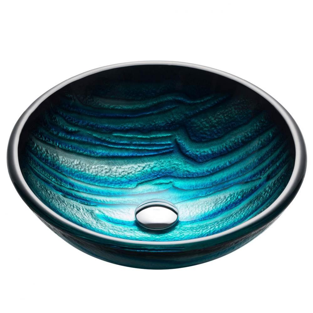 Nature Series Round Blue Glass Vessel Bathroom Sink, 17 inch
