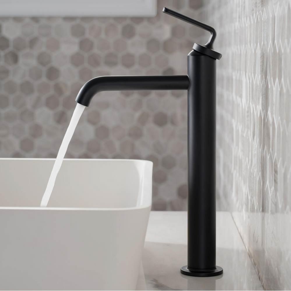 Ramus Single Handle Vessel Bathroom Sink Faucet with Pop-Up Drain in Matte Black
