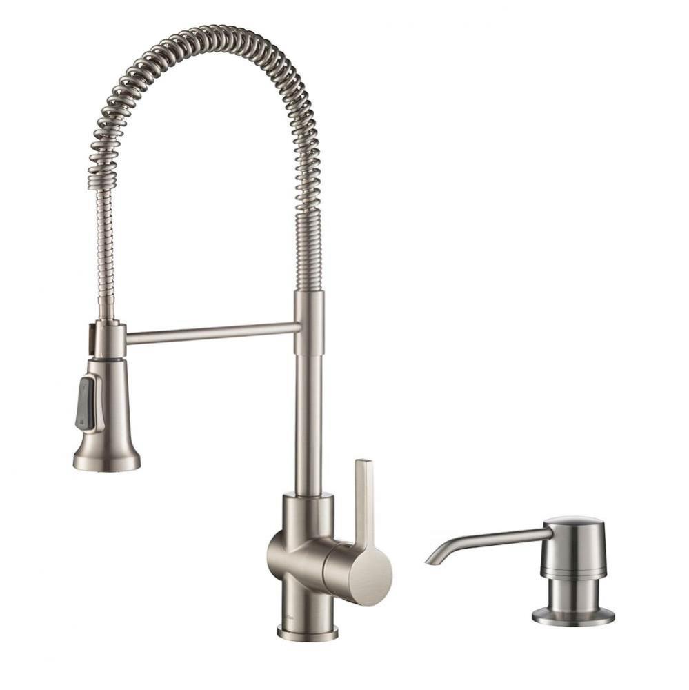 Britt Single Handle Commercial Kitchen Faucet with Deck Plate and Soap Dispenser in all-Brite Spot