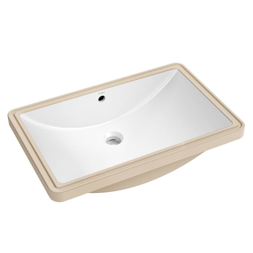 Elavo 23 in. Rectangular Porcelain Ceramic Undermount Bathroom Sink in White with Overflow Drain