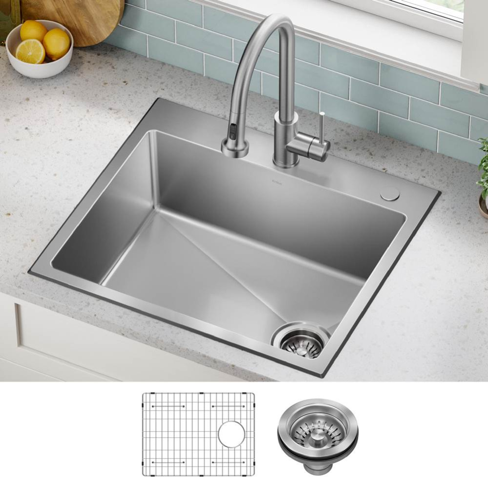 Fairlane 25&apos;&apos; Drop In / Top Mount Single Bowl 18-Gauge Stainless Steel Kitchen Sink