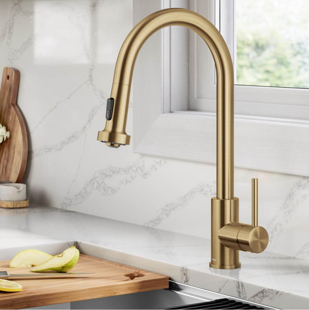 Bolden 2-Function Single Handle Pull Down Kitchen Faucet in Spot-Free Brushed Brass