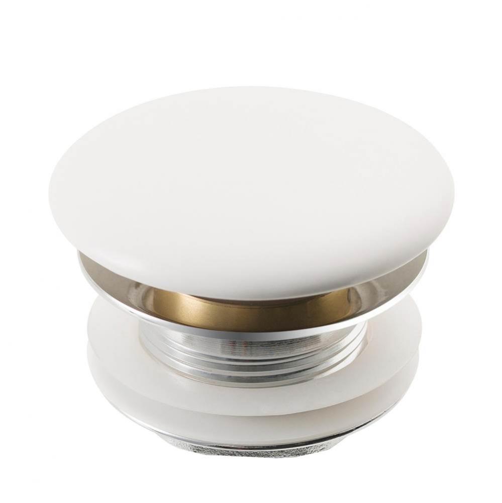 Pop-Up Drain with Porcelain Ceramic Top for Bathroom Sink without Overflow, Gloss White