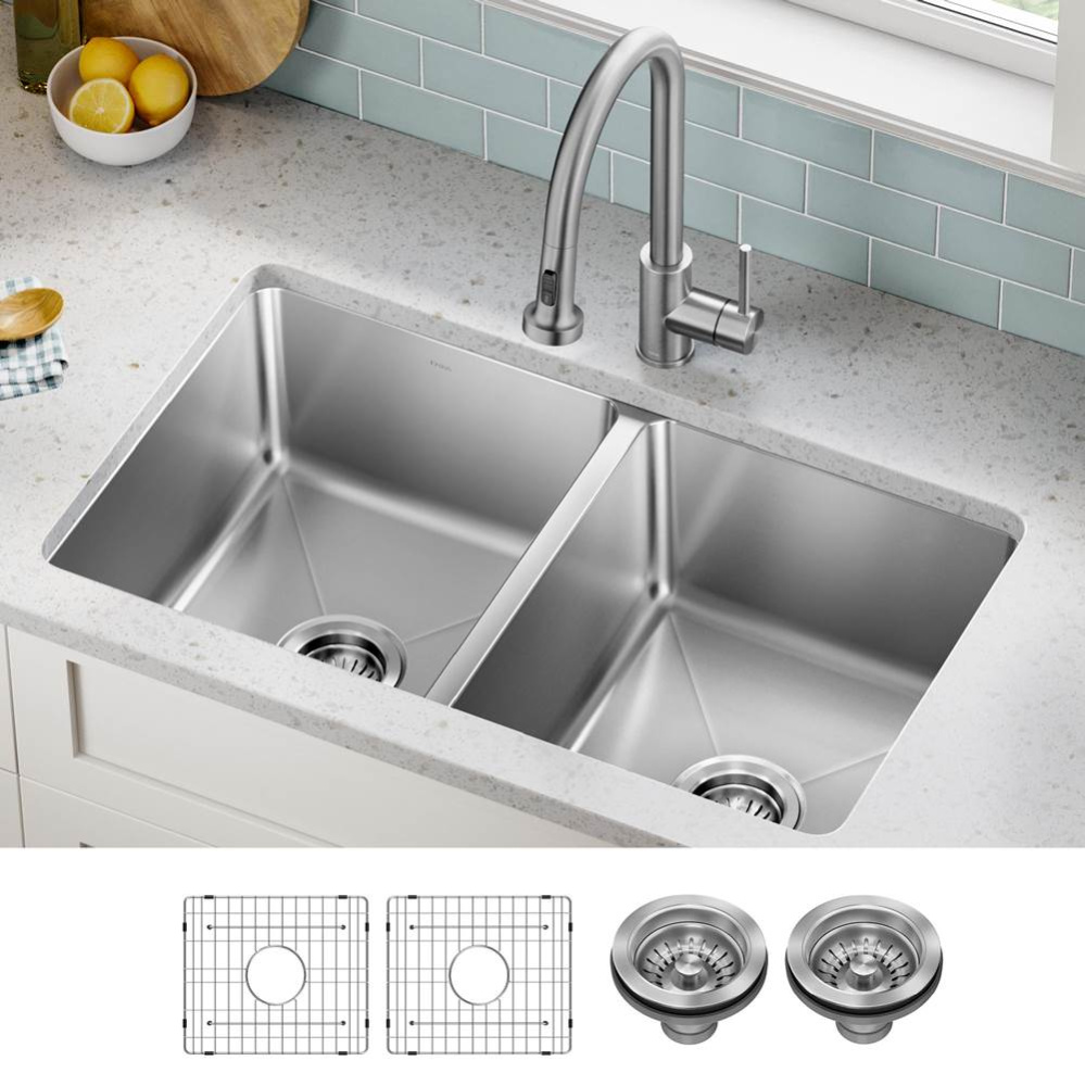 Fairlane™ 33” Undermount Double Bowl 18-Gauge Stainless Steel Kitchen Sink