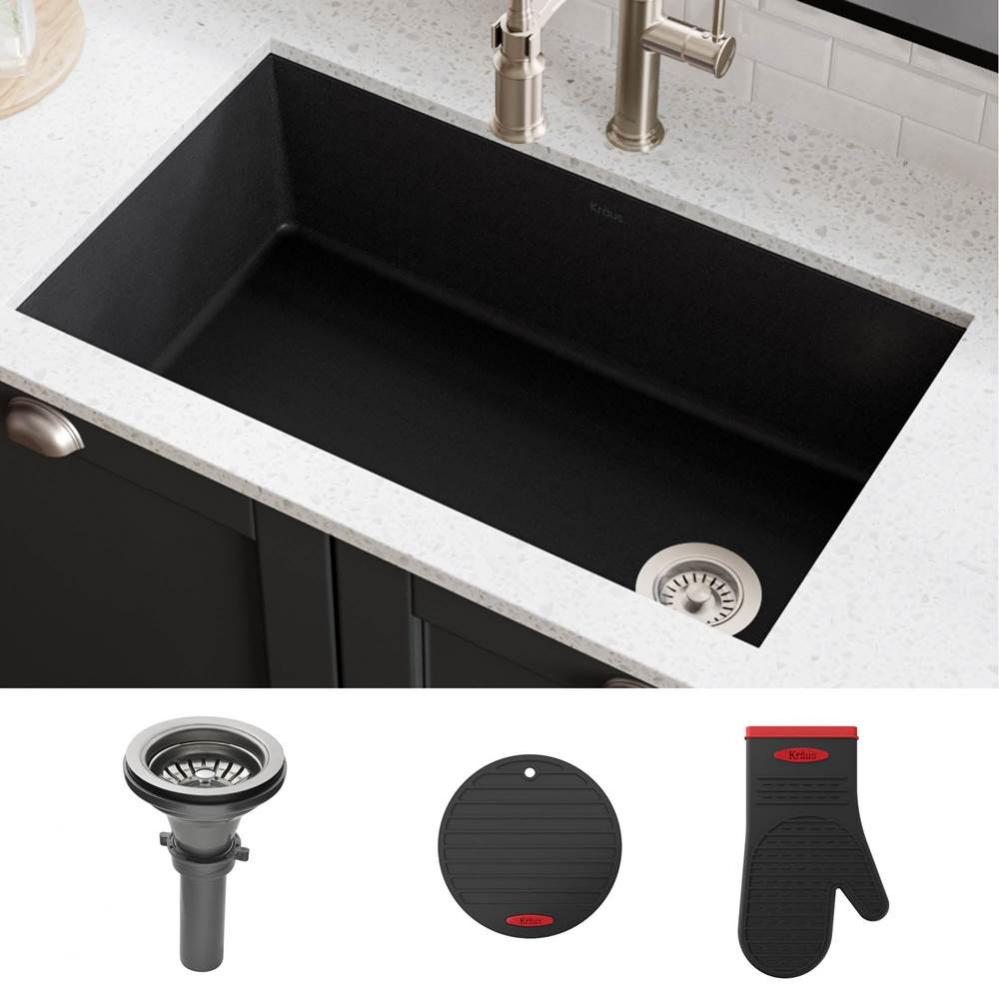 Forteza 32&apos;&apos; Undermount Single Bowl Granite Kitchen Sink in Black