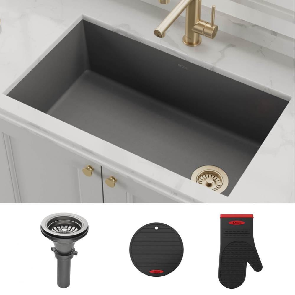 Forteza 32&apos;&apos; Undermount Single Bowl Granite Kitchen Sink in Grey