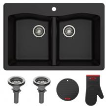Kraus KGD-52BLACK - Forteza 33'' Dual Mount 50/50 Double Bowl Granite Kitchen Sink in Black