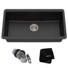 Kraus KGU-413B - KRAUS 31 Inch Undermount Single Bowl Black Onyx Granite Kitchen Sink