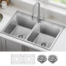 Kraus KHT632-33 - Fairlane 33'' Drop In / Top Mount Double Bowl 18-Gauge Stainless Steel Kitchen Sink