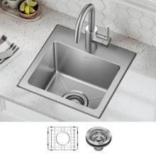 Kraus KHT631-15 - Fairlane 15'' Drop In / Top Mount Single Bowl 18-Gauge Stainless Steel Kitchen Bar Sink