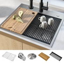 Kraus KWT311-25 - Kore Workstation 25-inch Drop-In 16 Gauge Single Bowl Stainless Steel Kitchen Sink with Accessorie