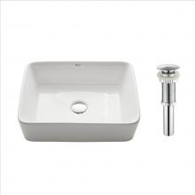 Kraus KCV-121-CH - Rectangular Ceramic Vessel Bathroom Sink in White with Pop-Up Drain in Chrome