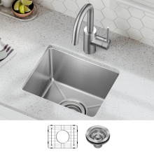 Kraus KHU631-15 - Fairlane 15'' Undermount Single Bowl 18-Gauge Stainless Steel Kitchen Bar Sink