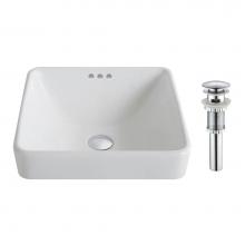Kraus KCR-281-CH - Elavo Series Square Ceramic Semi-Recessed Bathroom Sink in White with Overflow and Pop-Up Drain in