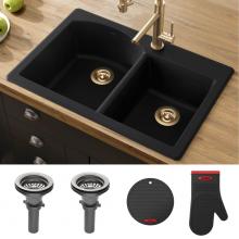 Kraus KGD-50BLACK - Forteza 33'' Dual Mount 60/40 Double Bowl Granite Kitchen Sink in Black