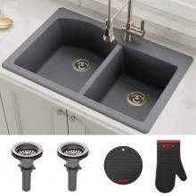Kraus KGD-52GREY - Forteza 33'' Dual Mount 50/50 Double Bowl Granite Kitchen Sink in Grey