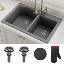 Kraus KGD-50GREY - Forteza 33'' Dual Mount 60/40 Double Bowl Granite Kitchen Sink in Grey